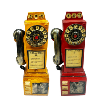 Ornament telefon retro din rășină, lucrat manual, pușculiță pentru casă