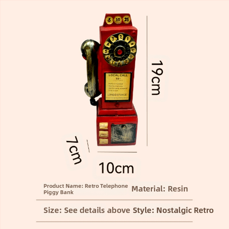 Ornament telefon retro din rășină, lucrat manual, pușculiță pentru casă