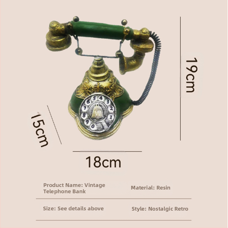 Ornament telefon retro din rășină, lucrat manual, pușculiță pentru casă