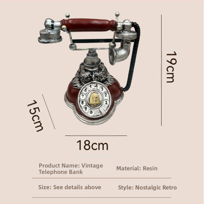 Ornament telefon retro din rășină, lucrat manual, pușculiță pentru casă