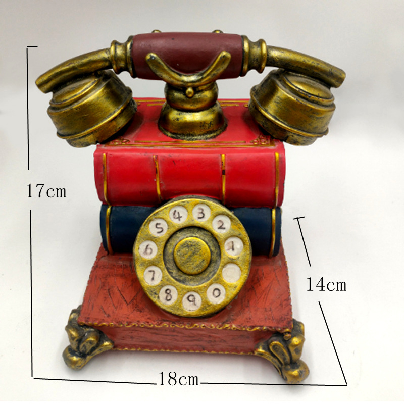 Ornament telefon retro din rășină, lucrat manual, pușculiță pentru casă