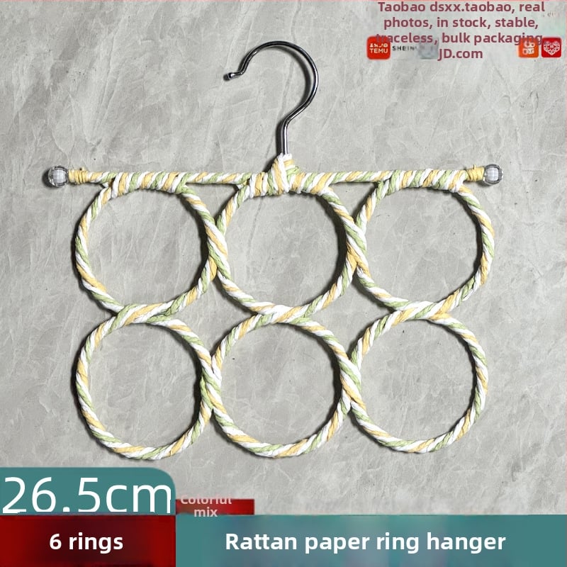 Σταντ για φουλάρι με 6 δαχτυλίδια, εσωτερική κρεμάστρα για ρούχα, πλεκτό από χαρτί ρατάν πλέγμα για πουλιά