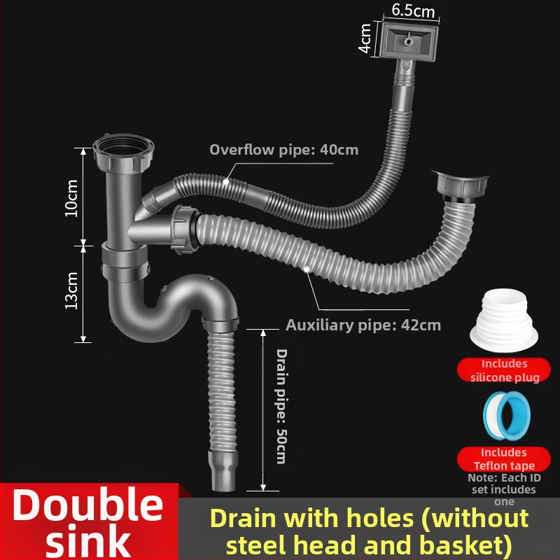 Win the bully Set odvoda za kuhinju s dvostrukim sudoperom – Model 10126, 304 nehrđajući čelik + ABS plastika, Moderan minimalistički stil