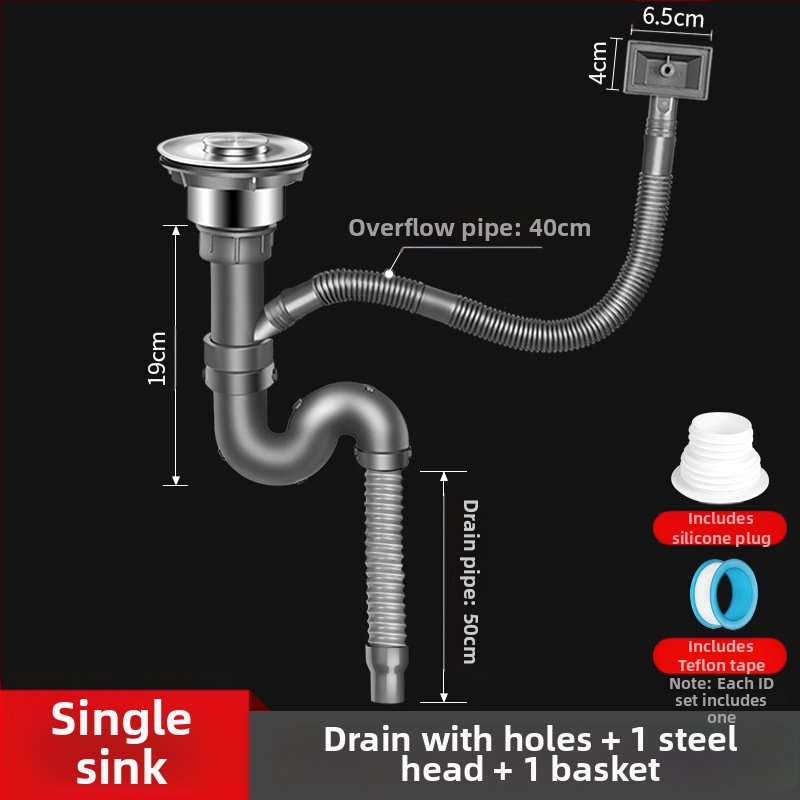 Win the bully Set odvoda za kuhinju s dvostrukim sudoperom – Model 10126, 304 nehrđajući čelik + ABS plastika, Moderan minimalistički stil