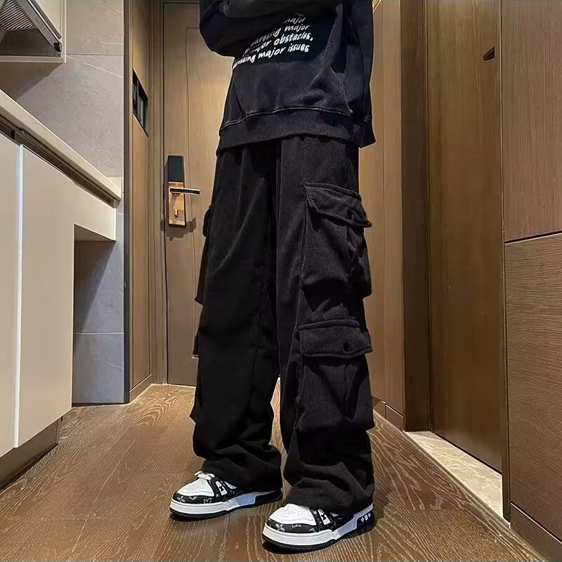 Pantaloni cargo bărbați, lejeri, talie medie, buzunare multiple, țesătură poliester 90%