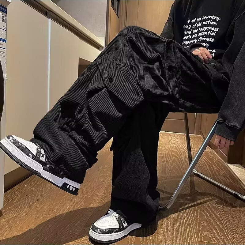 Pantaloni cargo bărbați, lejeri, talie medie, buzunare multiple, țesătură poliester 90%