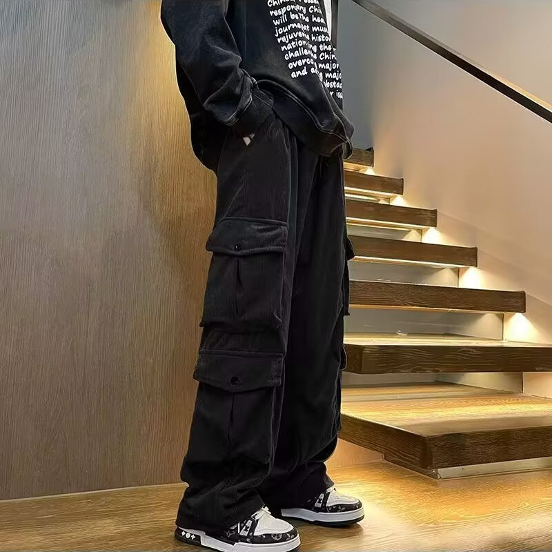 Pantaloni cargo bărbați, lejeri, talie medie, buzunare multiple, țesătură poliester 90%