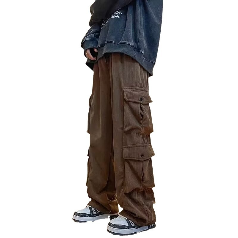 Pantaloni cargo bărbați, lejeri, talie medie, buzunare multiple, țesătură poliester 90%