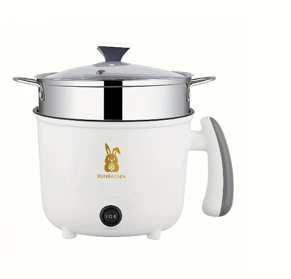 Електрическа мултифункционална готварска тенджера, 600W; пара, пържене, готвене, задушаване, горещо готвене; подходяща за 1–2 порции; вътрешен съд от неръждаема стомана; 110V