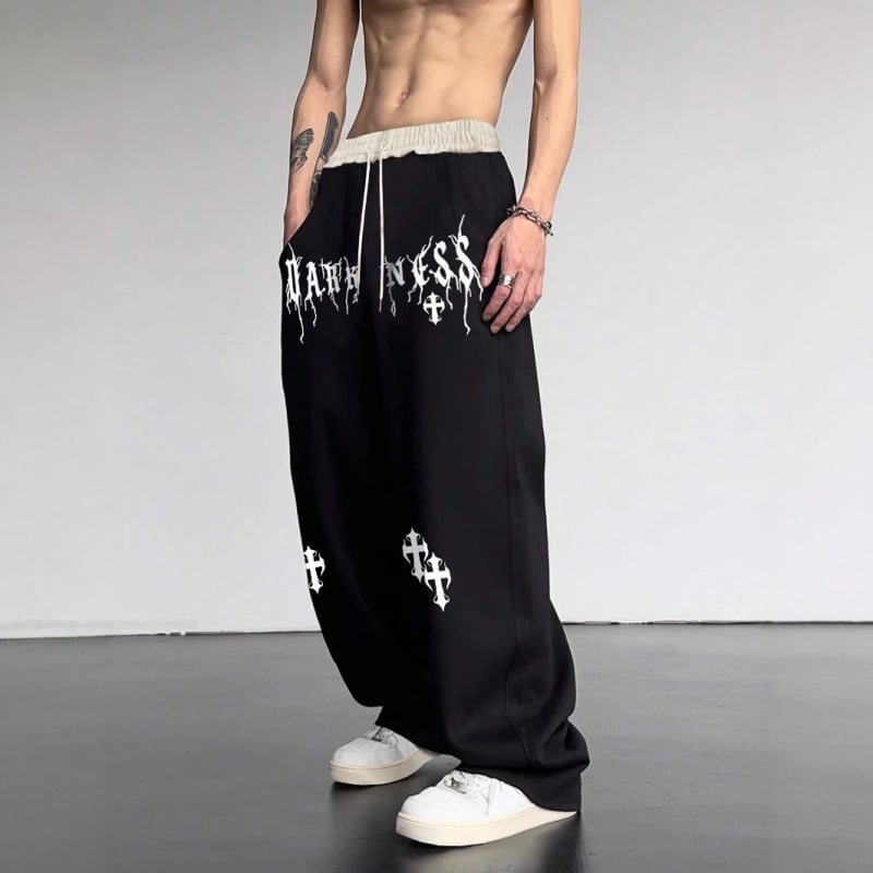 Унисекс спортни панталони за уличен хип-хоп стил, широки крачоли, с връзка за пристягане, средна талия, полиестерна материя