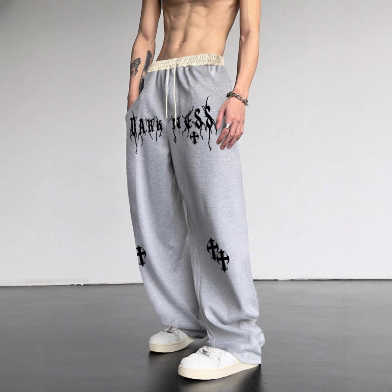 Unisex παντελόνια street hip-hop, φαρδιά μπατζάκια, με κορδόνι, μεσαία μέση, πολυεστερική ύφανση, καλοκαίρι 2025 κυκλοφορία