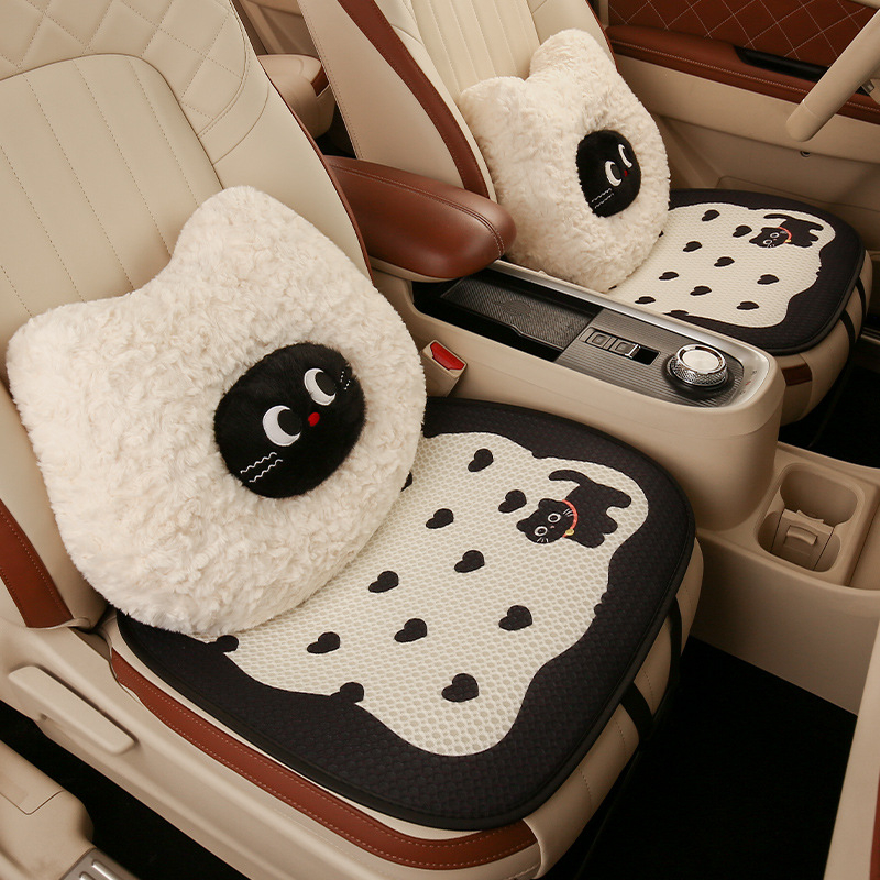 Покривало за автомобилни седалки с дизайн на котка в анимационен стил, универсално за всички сезони, тризчастен комплект, нейлонова тъкан с пълнител от памук, марка 007