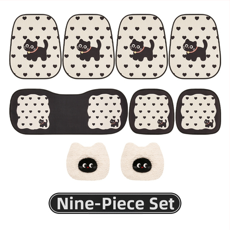 Покривало за автомобилни седалки с дизайн на котка в анимационен стил, универсално за всички сезони, тризчастен комплект, нейлонова тъкан с пълнител от памук, марка 007