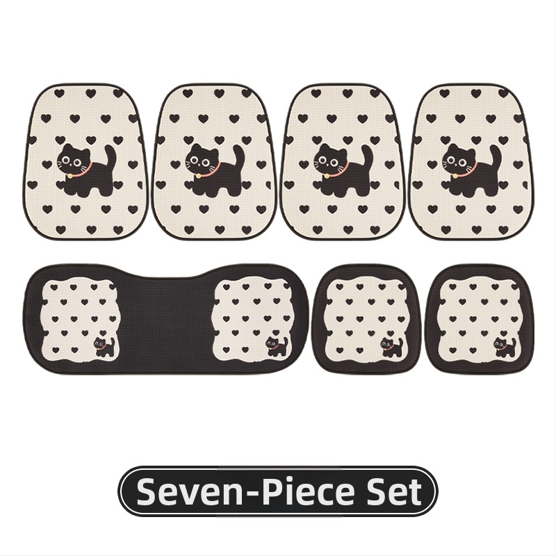 Покривало за автомобилни седалки с дизайн на котка в анимационен стил, универсално за всички сезони, тризчастен комплект, нейлонова тъкан с пълнител от памук, марка 007