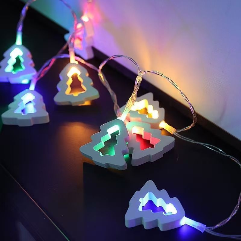 Дървен сърцевиден LED низ светлини, E14, 1000 lm, IP42, димер с дистанционно управление