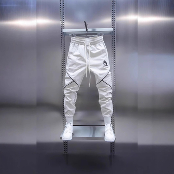 Ανδρικά καθημερινά παντελόνια με κέντημα και patchwork σχέδιο, λεπτομέρειες τσέπης, μεσαία μέση, μήκος 9/10, πολυεστέρας με μικροελαστικότητα