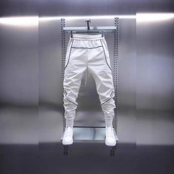 Ανδρικά καθημερινά παντελόνια με κέντημα και patchwork σχέδιο, λεπτομέρειες τσέπης, μεσαία μέση, μήκος 9/10, πολυεστέρας με μικροελαστικότητα