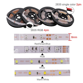RGB LED лента 12V, 2835 SMD, 60–120 LED/м, димируема, 4–9 W/м