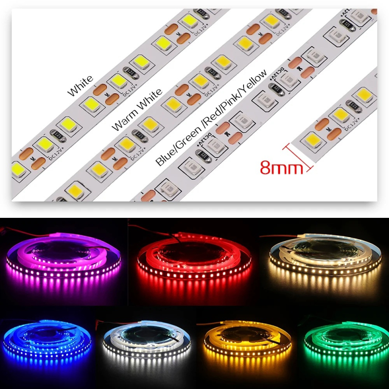 RGB LED лента 12V, 2835 SMD, 60–120 LED/м, димируема, 4–9 W/м