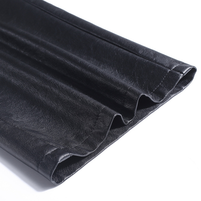 PU δερμάτινα παντελόνια με φαρδιές γραμμές, υψηλή μέση, κομμένα μέχρι τον αστράγαλο, φθινοπωρινό-χειμερινό στυλ