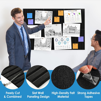 MQ 6-частен комплект квадратни дъски за обяви с вертикални канали, текстилна коркова дъска за фотогалерия на стена, стил модерно изкуство, гравирана техника, модел 01CB