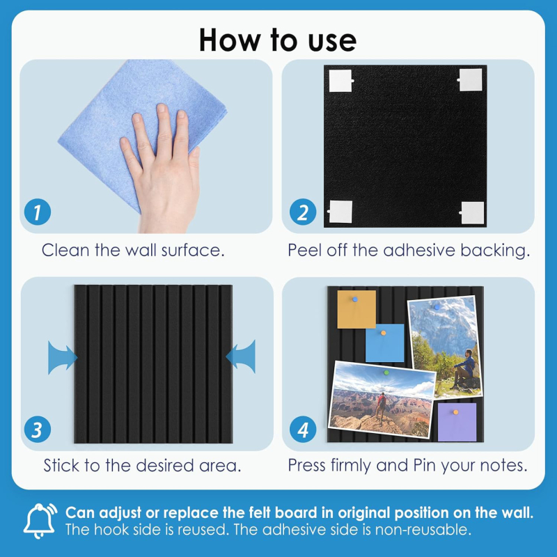 MQ 6-частен комплект квадратни дъски за обяви с вертикални канали, текстилна коркова дъска за фотогалерия на стена, стил модерно изкуство, гравирана техника, модел 01CB