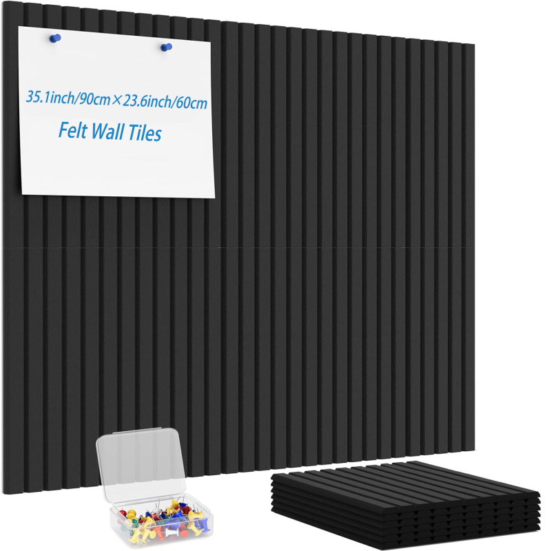 MQ 6-частен комплект квадратни дъски за обяви с вертикални канали, текстилна коркова дъска за фотогалерия на стена, стил модерно изкуство, гравирана техника, модел 01CB