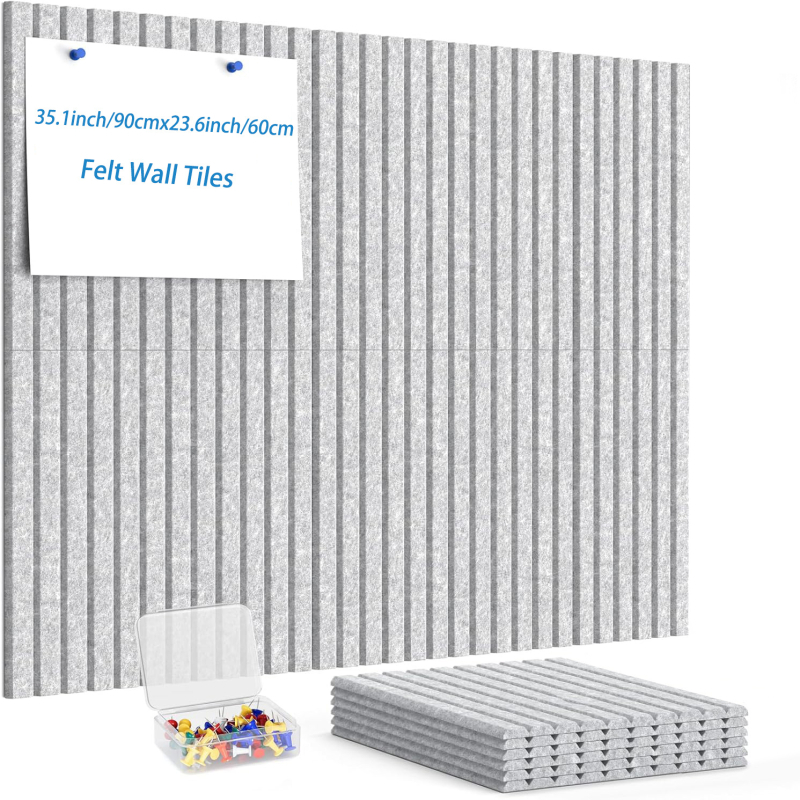 MQ 6-частен комплект квадратни дъски за обяви с вертикални канали, текстилна коркова дъска за фотогалерия на стена, стил модерно изкуство, гравирана техника, модел 01CB