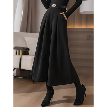 Γυναικείες φαρδιές παντελόνες από μαλλί με ψηλή μέση, κομμένες στο μήκος, αστικός στυλ, 90–95% πολυεστέρα