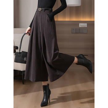 Γυναικείες φαρδιές παντελόνες από μαλλί με ψηλή μέση, κομμένες στο μήκος, αστικός στυλ, 90–95% πολυεστέρα