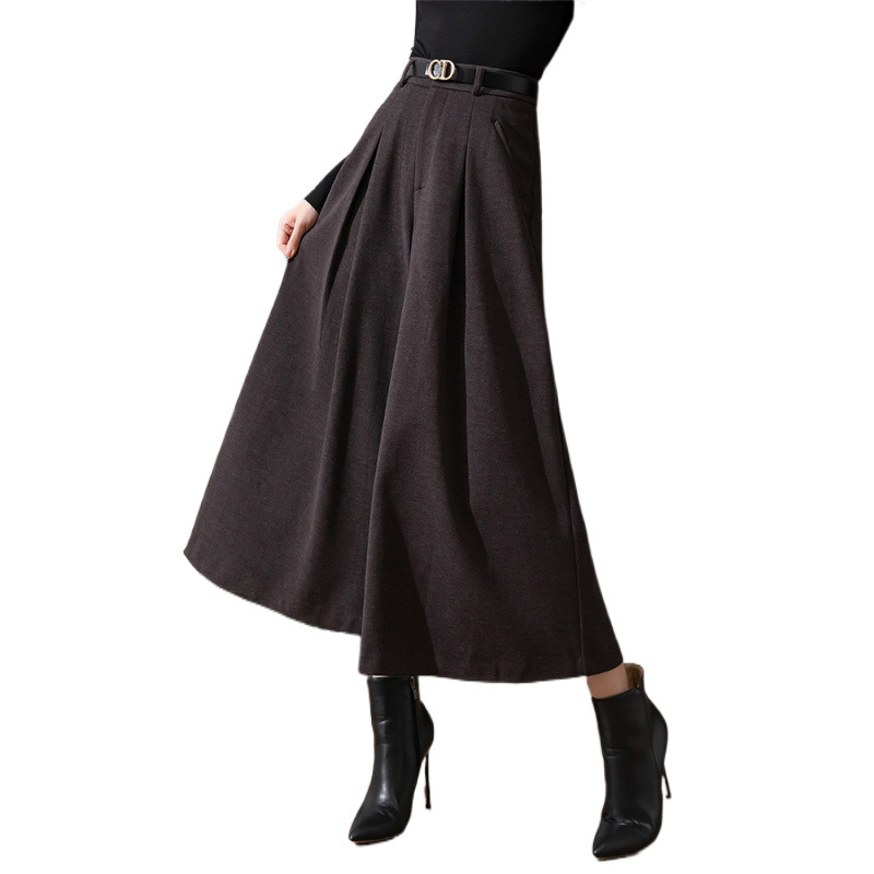 Γυναικείες φαρδιές παντελόνες από μαλλί με ψηλή μέση, κομμένες στο μήκος, αστικός στυλ, 90–95% πολυεστέρα