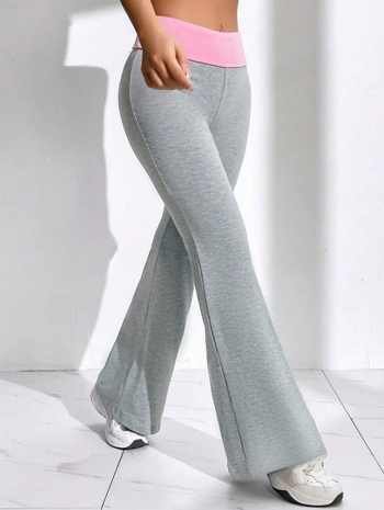 Γυναικείοι παντελόνες σπορ-καθημερινές με patchwork από spandex, ευρύ παντελόνι, ελαστική μέση, 30–50% spandex, Άνοιξη 2025