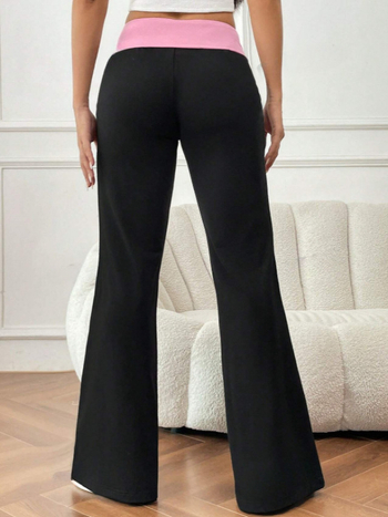 Γυναικείοι παντελόνες σπορ-καθημερινές με patchwork από spandex, ευρύ παντελόνι, ελαστική μέση, 30–50% spandex, Άνοιξη 2025