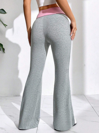 Γυναικείοι παντελόνες σπορ-καθημερινές με patchwork από spandex, ευρύ παντελόνι, ελαστική μέση, 30–50% spandex, Άνοιξη 2025