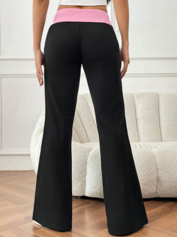 Γυναικείοι παντελόνες σπορ-καθημερινές με patchwork από spandex, ευρύ παντελόνι, ελαστική μέση, 30–50% spandex, Άνοιξη 2025