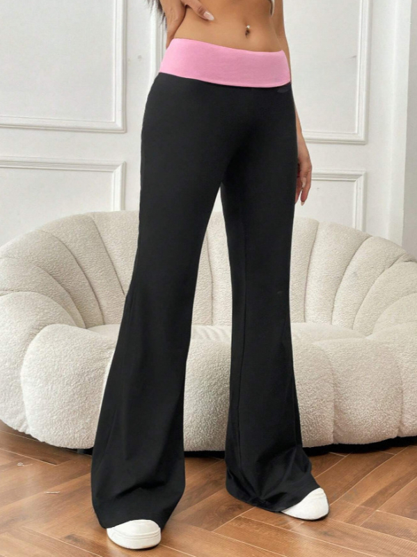 Γυναικείοι παντελόνες σπορ-καθημερινές με patchwork από spandex, ευρύ παντελόνι, ελαστική μέση, 30–50% spandex, Άνοιξη 2025