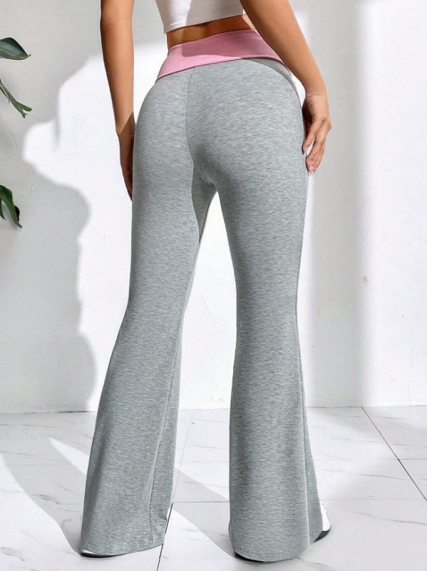 Γυναικείοι παντελόνες σπορ-καθημερινές με patchwork από spandex, ευρύ παντελόνι, ελαστική μέση, 30–50% spandex, Άνοιξη 2025