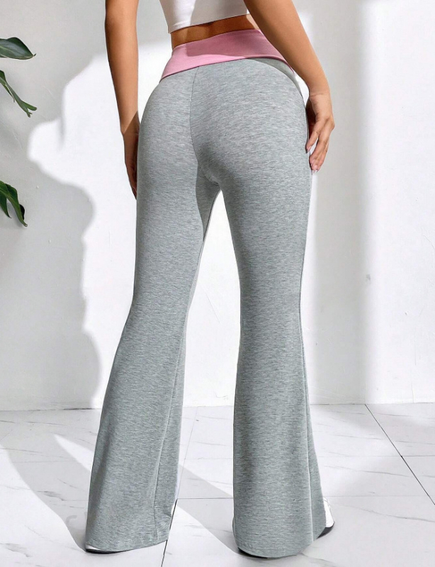 Γυναικείοι παντελόνες σπορ-καθημερινές με patchwork από spandex, ευρύ παντελόνι, ελαστική μέση, 30–50% spandex, Άνοιξη 2025