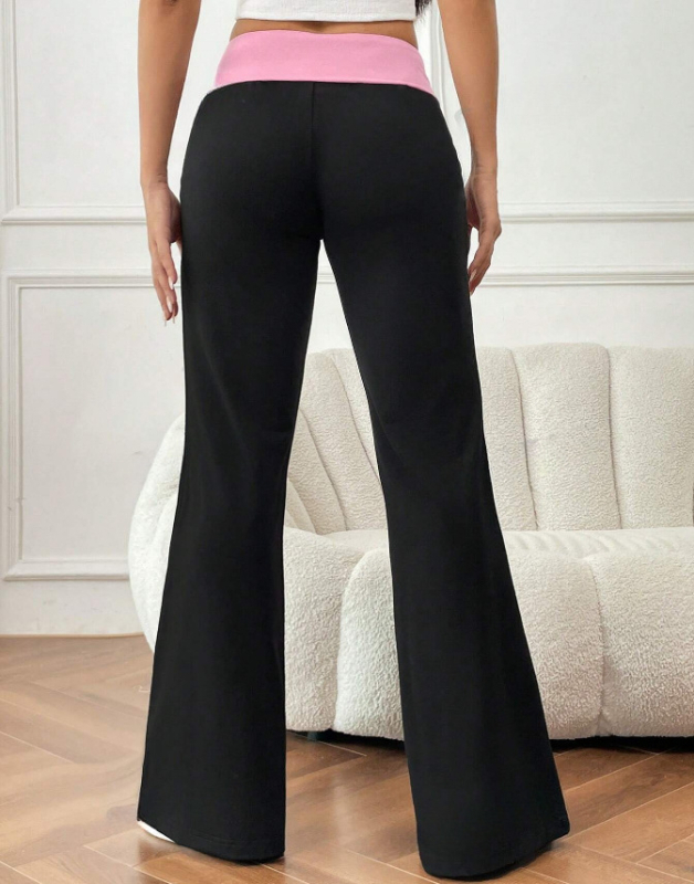 Γυναικείοι παντελόνες σπορ-καθημερινές με patchwork από spandex, ευρύ παντελόνι, ελαστική μέση, 30–50% spandex, Άνοιξη 2025