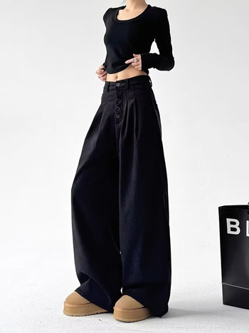 Γυναικείες corduroy casual παντελόνες - μεσαία-υψηλή μέση, φαρδιά γραμμή wide-leg, μακριές παντελόνες, πολυεστέρας-βαμβάκι 70-80%