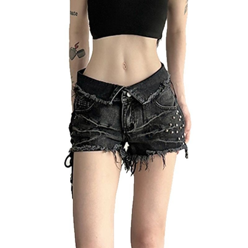 Blugi din denim, talie joasă, Capri, stil hip-hop stradal, poliester și elastan