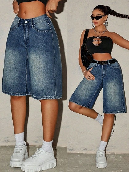 Дамски къси панталони от деним и памук, ензимно пране, straight кройка, уличен стил