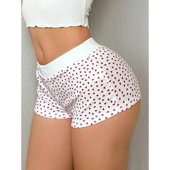 Női rövidnadrág szív mintás virágos mintával, laza szabás, pamut CVC, enyhe nyújtás, vintage stílus, 9/10 hossz