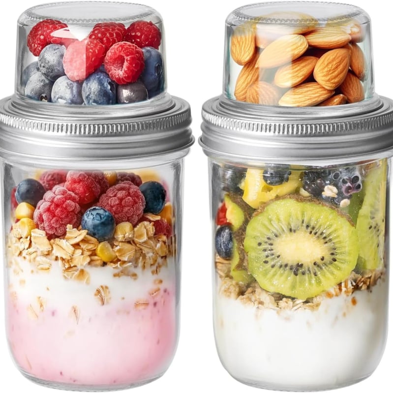 Nakts auzu konteineris ar vāciņu, Mason burka, sauss–mitrs atdalījums, stikls, modelis JX-07