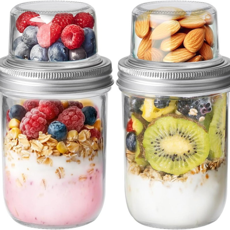 Nakts auzu konteineris ar vāciņu, Mason burka, sauss–mitrs atdalījums, stikls, modelis JX-07