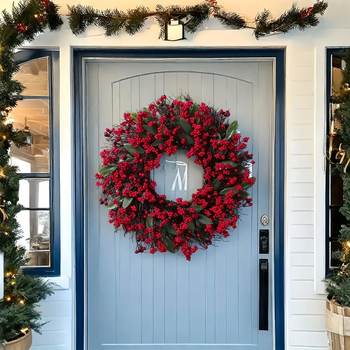 Χριστουγεννιάτικο στεφάνι με πλαστικά κλαδιά – χειροποίητο, αμερικανικού στυλ, διακόσμηση πόρτας, Gangqing Wreath