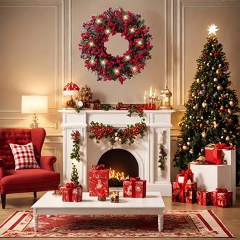 Χριστουγεννιάτικο στεφάνι με πλαστικά κλαδιά – χειροποίητο, αμερικανικού στυλ, διακόσμηση πόρτας, Gangqing Wreath