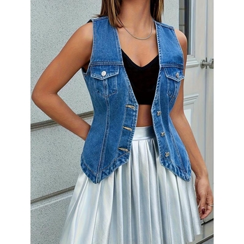 Dámska vesta, voľný strih, prúžkovaná, Corduroy tkanina, jar 2025