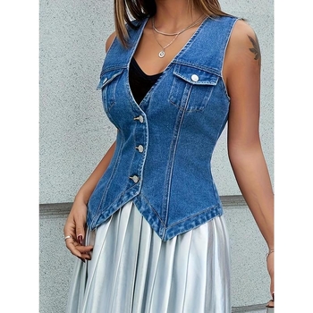 Dámska vesta, voľný strih, prúžkovaná, Corduroy tkanina, jar 2025