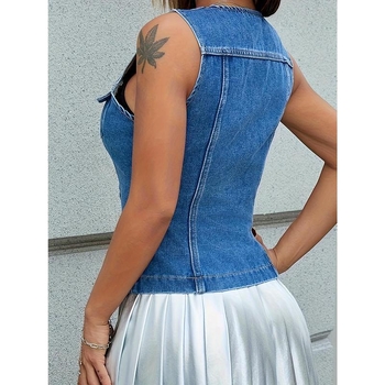 Dámska vesta, voľný strih, prúžkovaná, Corduroy tkanina, jar 2025